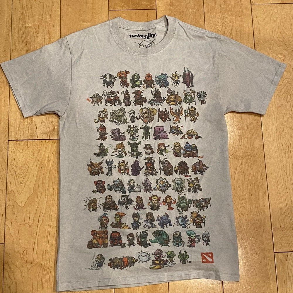 Gray DOTA 2 Shirt with all the characters in small
